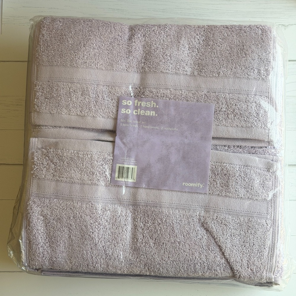NEW Roomify Set of 6 100% Cotton Towels 2 Bath 2 Hand 2 Washcloths Lilac Purple